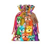 Oil Cute Schnauzer Dogs Print Festive Red Drawstring Bag, Small Favors Pouch Ideal For Christmas Party Gifting-S Size