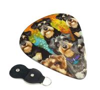 Oil Cute Schnauzer Dogs Printed Guitar Picks, 6 Pack with Leather Keychain Pick Holder - 0.46mm, 0.71mm, 0.96mm Assorted Thickness for Acoustic Ukulele, Electric Guitar, Acoustic Guitar, Bass