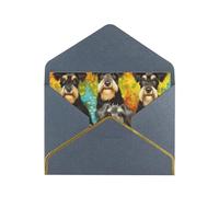 Oil Cute Schnauzer Dogs Printed Pearl Paper Greeting Card, Black - Folded Blank Cards with Gold Trim for Weddings, Birthdays, Christmas