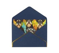 Oil Cute Schnauzer Dogs Printed Pearl Paper Greeting Card, Blue - Folded Blank Cards with Gold Trim for Weddings, Birthdays, Christmas