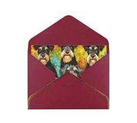 Oil Cute Schnauzer Dogs Printed Pearl Paper Greeting Card, Dark Red - Folded Blank Cards with Gold Trim for Weddings, Birthdays, Christmas