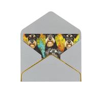 Oil Cute Schnauzer Dogs Printed Pearl Paper Greeting Card, Light Grey - Folded Blank Cards with Gold Trim for Weddings, Birthdays, Christmas