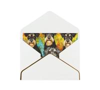 Oil Cute Schnauzer Dogs Printed Pearl Paper Greeting Card, White - Folded Blank Cards with Gold Trim for Weddings, Birthdays, Christmas