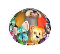 Oil Cute Schnauzer Dogs Printed Reusable Bathing Cap, Dual Layer Hair Cover For Long Thick Hair, 10.6in Headgear