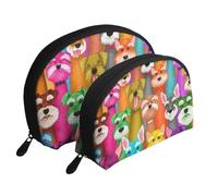 Oil Cute Schnauzer Dogs Printed Travel Makeup Pouch Set - Toiletry Pouch with Zipper - Shell Shaped Cosmetic Bag Organizer for Women and Girls