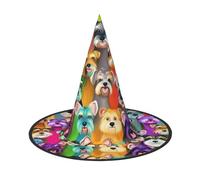 Oil Cute Schnauzer Dogs Printing 2 Piece Cosplay Witch Cap Halloween Parties Hat, Witch Costume Accessory For Halloween Party