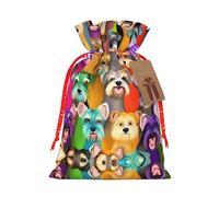 Oil Cute Schnauzer Dogs Printing Christmas Bag With Drawstring Closure, 4.7x6.9 In For Christmas Party Birthday Gift Wrapping