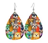 Oil Cute Schnauzer Dogs Teardrop Faux Leather Earrings Set For Women Printed Lightweight Dangle Drop Pierced Girls