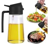 Oil Dispenser Bottle with One-Touch Press Lid, Leak-Proof Glass Pourer for Kitchen, Cooking, Frying & Salad, 500 ml,