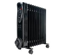 Oil Filled Radiator 11 Fins 2500W 3 Heat Settings With Thermostat | 2.5KW Portable Heater for Home, Office - Adjustable Thermostat, 4 Castor Wheels, 1.5m Cable - Black - UK Plug