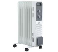 Oil Filled Radiator 60cm White 9-Fin 2180W Portable Adjustable Thermostat Wheels