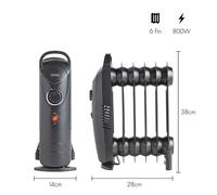 VonHaus Oil Filled Radiator 6 Fins - 800W - Black | Small Electric Portable Freestanding Heater for Home, Office, Any Room - Adjustable Thermostat, Carry Handle, 1.5m Cable
