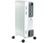 Oil Filled Radiator White 35x24x60cm 1630W Adjustable Thermostat Safety Tip-Over