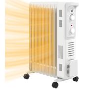 Oil Filled Radiator White Steel/Plastic 7-Fin 24x36.5x64cm 1500W Portable Timer