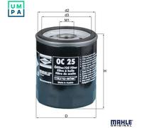 MAHLE OC25 OIL FILTER