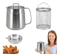 Oil Filter Pot Deep Fat Fryer 3.5L Bacon Grease Container with Strainer 304 Stainless Steel Frying Pot with Filter Lid Frying Basket Oil Storage Can Oil Filter for Storing Frying Cooking Grease