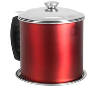 Oil Filter Pot Strainer and Cover 1.3l Stainless Steel with Fine Mesh | Heat-safe Handling, Easy Cleaning, Red Finish, for Bacon Grease, Soy Sauce, Vinegar