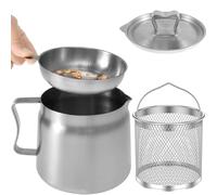 Oil Filter Pot with Basket,1.5L/2LStainless Steel Bacon Grease Container with Lid and Fine Mesh Strainer,Reusable Oil Strainer Pot Fat Storage Can for Kitchen Frying and Cooking