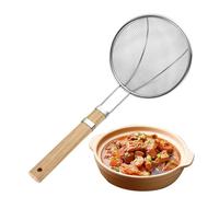 Oil Filter Spoon - Fine Mesh Stainless Steel Food Strainer Spoon with Wood Handle Multifunctional Hangable Skimmer Spoon Kitchen Cooking Mesh for Grease, Gravy, Foam