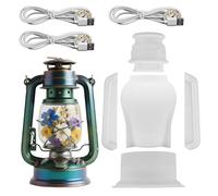 Oil Lamp Resin Molds Set, Silicone Hurricane Lantern Molds with 3 LED Lights Vintage Kerosene Lamp Mold for DIY Epoxy Resin Casting Craft Table Fireplace Home Decor