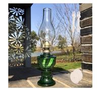 Oil lamp, Vintage Glass Kerosene Oil Lamp for Indoor Use Antique Chamber Hurricane Lamp w/2 Roll Wicks Outdoor Camping(Grün)