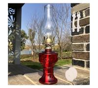 Oil lamp, Vintage Glass Kerosene Oil Lamp for Indoor Use Antique Chamber Hurricane Lamp w/2 Roll Wicks Outdoor Camping(Red)