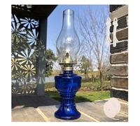 Oil lamp, Vintage Glass Kerosene Oil Lamp for Indoor Use Antique Chamber Hurricane Lamp w/2 Roll Wicks Outdoor Camping(Blu)