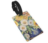 Oil on Canvas Flowers PVC Luggage Tag for Suitcases, Durable Travel ID Label with Name Card Removable Strap for Bags, 1 Pack