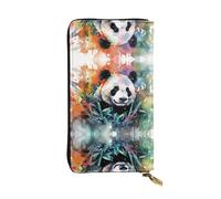 Oil on Canvas Panda Patterned Leather Long Wallet (7.5 * 4.1 inches) | Extra Large Multi-Function Compartment | Great Gift