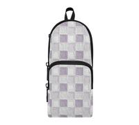 Oil on Canvas Purple and White Checkered Pattern Nylon 3 Compartments Large Zippered Pencil Bag Multi-purpose and aesthetic Pencil Case With Compartments Stationery pouching for Boys Middle