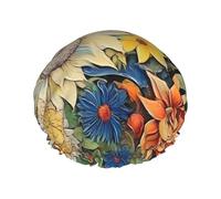 Oil on Canvas Sunflower Printed shower cap, reusable, specially designed for women's long hair, double-layer structure, suitable for bathing.