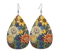 Oil on Canvas Sunflower Printed teardrop-shaped leather earrings | High-end design, light luxury earrings