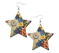 Oil on Canvas Sunflower Prints Leather Star-Shaped Earrings Lightweight And Stylish Accessories For Parties Dances And Everyday Life.