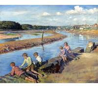 Oil on canvas Vintage poster Famous Young Anglers At Hayle Stanhope Alexander Forbes for Home Decor 60x90cm