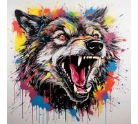 Oil Paint by Numbers Kits for Adults Beginners,On Clear Symbols Colored Canvas,Easy DIY Acrylic Pigment Drawing Kit,16X16In,Colorful Abstract Graffiti Wolf,with Frame