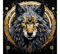 Oil Paint by Numbers Kits for Adults Beginners,On Clear Symbols Colored Canvas,Easy DIY Acrylic Pigment Drawing Kit,16X16In,Black Wolf Chief Magic Circle,with Frame