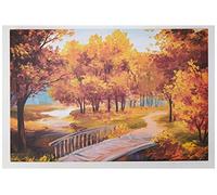 Oil paint effect babbling brook and bridge photo framed canvas print (35891345) (Large 20" x 30")