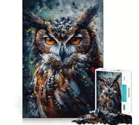Oil Paint Owl Portrait Adults 1000 Piece Jigsaw Puzzle Brain Challenge Toy Stress Relief Clear Cut Wall Art Decor (38x52cm)