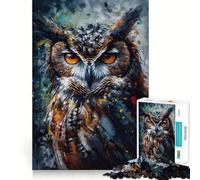 Oil Paint Owl Portrait Hard Jigsaw Puzzle for Adults 1000 Pieces Smart Game Home Enjoy Image Assembly Festive Gift (38x26cm)