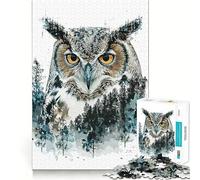 Oil Paint Owl Portrait Jigsaw Puzzles for Adults 1000 Piece Mind Puzzle Slow Enjoy Image Assembly Perfect Present (38x52cm)