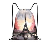 Oil Paint Paris Eiffel Tower Drawstring Bag Gym Bag Unisex Lightweight Drawstring Backpack For Shopping Outdoor Yoga 36X42Cm