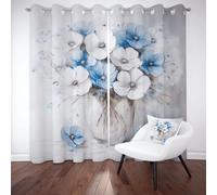 Oil Painting Anemone Blackout Curtains Floral Bouquet Thermal Insulated Soundproof Energy Saving Drapes 2 Panels Eyelet Curtains for Living Room Bedroom and Kitchen Darkening Window Treatments