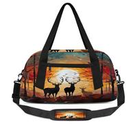Oil Painting Autumn Forest Deer Kids Duffel Bag for Boys Girls, Lightweight Travel Weekender Bag with Adjustable Strap, Overnight Gym Bag Toddler Sports Duffle for Workout Dance
