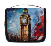 Oil Painting Big Ben Travel Toiletry Bag with Hanging Hook, Waterproof Hanging Makeup Organizer Portable Cosmetic Bag for Women & Men Travel Essentials Accessories
