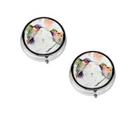 (Oil Painting Bird) Round Pill Box with 3 Compartment Small Pill Organizer Portable Pill Case Vitamin Containers, Travel Essentials 4.6x4.6x1.8 cm