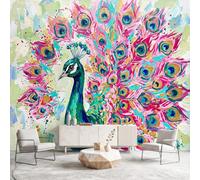Oil Painting Bird Wall Mural Peacock Feather Wallpaper, Wall Decals Home Decor TV Background Large Art Wallpaper Painting Posters Decor 300 x 240 cm