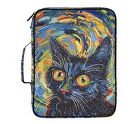 Oil Painting Black Cat Starry Night Duty Expanding File Multiple Pockets 3 Ringing 1.5 inch School Zipper Binder with Zipper Closure for Home Office Travel