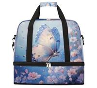 Oil Painting Blue Butterfly Flower Foldable Travel Duffel Bag Expandable Gym Bag with Shoe Compartment Large Capacity Weekender Bag Carry On Tote Bag for Travel Sports Overnight Trips