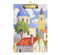 Oil Painting Blue Castle A4 Meeting clipboard Acrylic Cute Metal clipboard Folder for Personalized clipboards Teachers Size 9 x 12