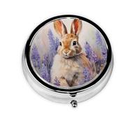 Oil Painting Bunny Flower Hyacinth Round Pill Box with 3 Compartments, Mini Metal Pill Organizer for Purse or Pocket, Lightweight Portable for Daily Use Gifts Travel